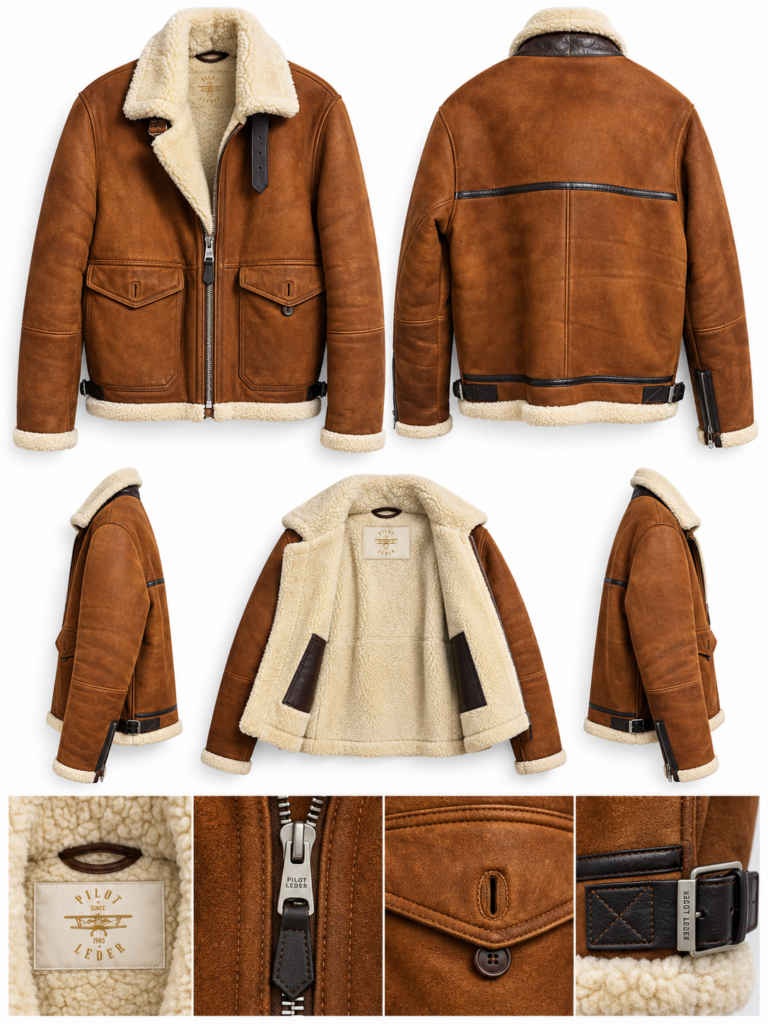 Cognac Shearling Pilotenjacke (B-3)